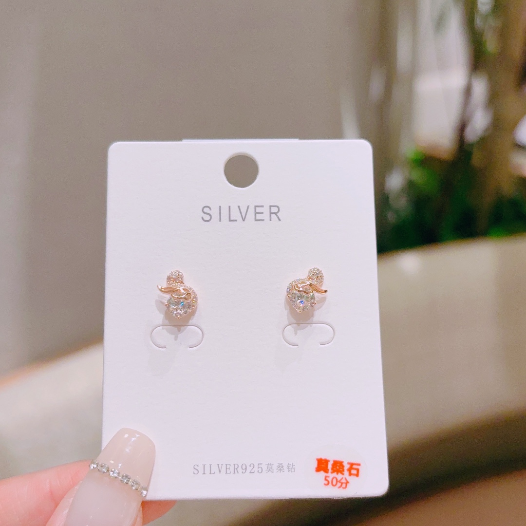 925 Silver Moissanite Studs Unique Spring Festival Gold