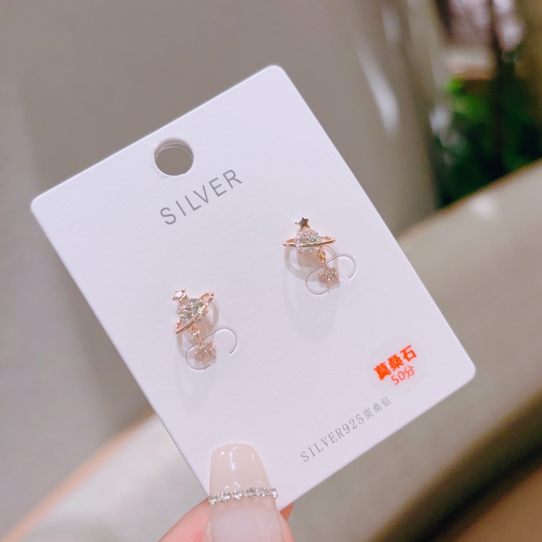 Hypoallergenic Silver Moissanite Studs Ins Style Birthday Silver