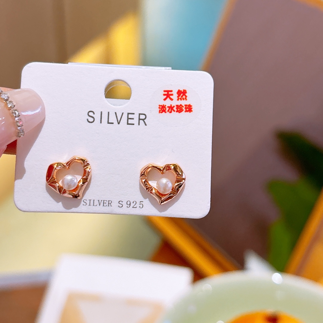 Solid Silver Freshwater Pearl Studs Pure New Year Silver