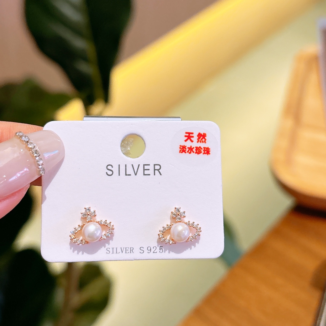 925 Silver Freshwater Pearl Studs Sweet Wedding Gold