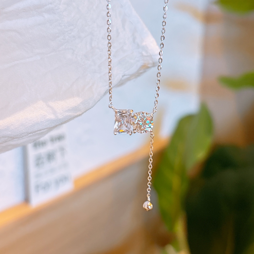 Solid Silver Moissanite Necklace Girly Mother's Birthday Silver