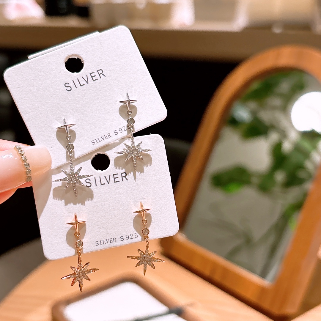 S925 Sterling Silver Earrings Unique Wedding Gold