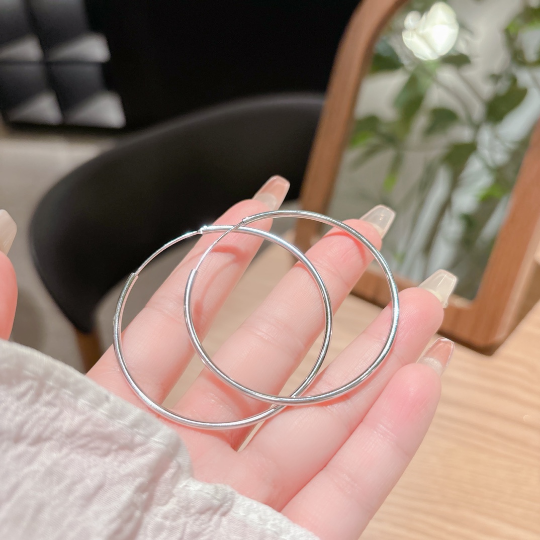 High Polish Silver Hoop Earrings Gentle Date Night Silver
