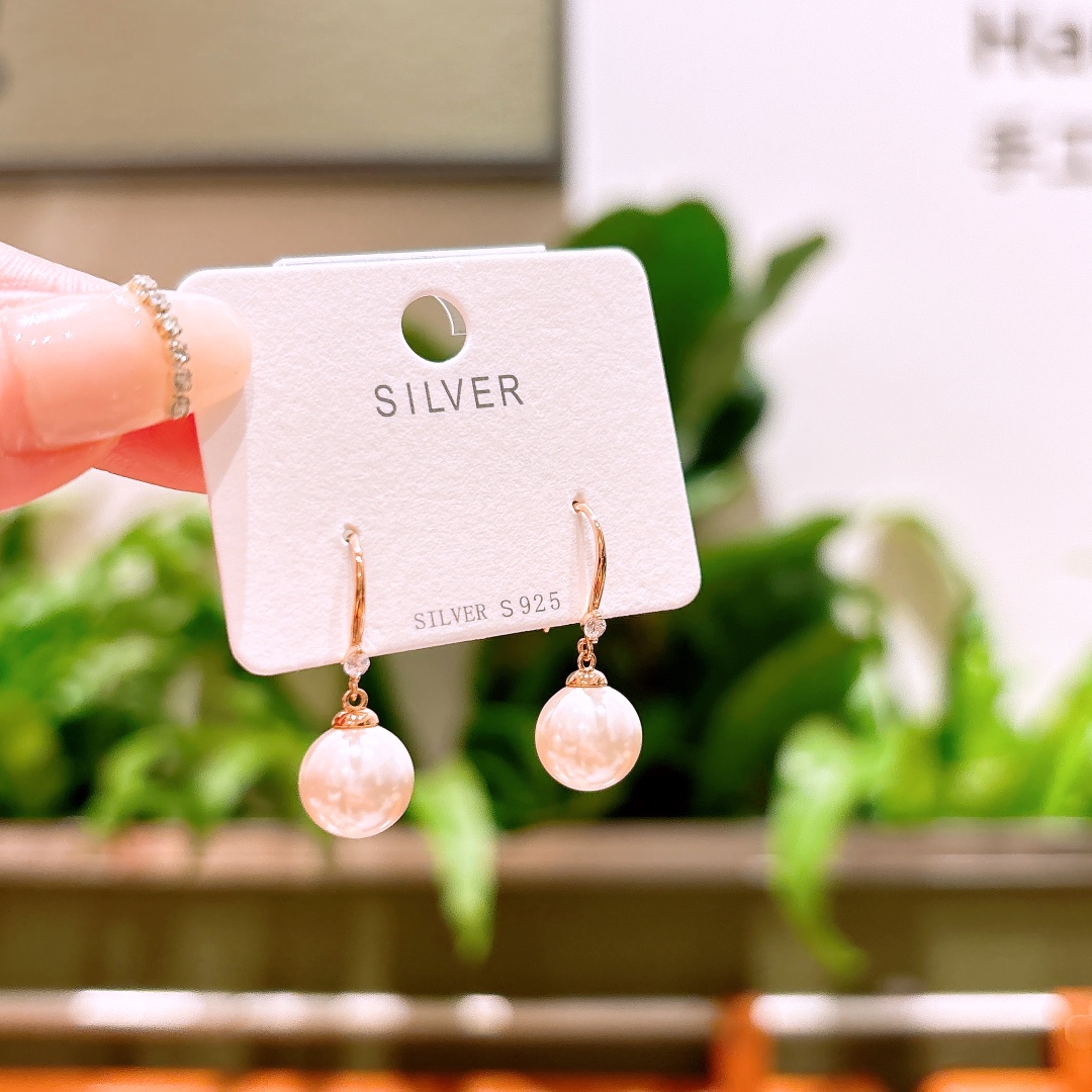 ユニークニッケル無添加銀ドロップ＆スレッドイヤリングシルバー ウェディングギフト