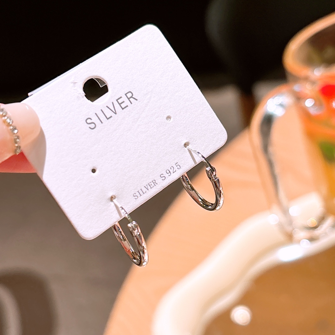 Solid Silver Hoop Earrings Korean Style Housewarming Silver