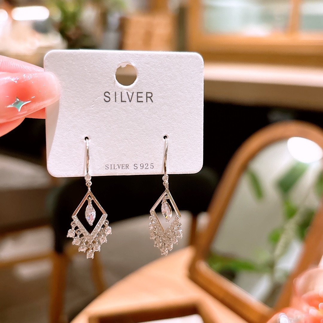 Fine Silver Drop & Thread Earrings Korean Style New Year Silver