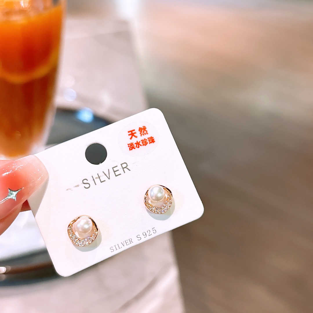 High Polish Silver Freshwater Pearl Studs Unique Gift for Her Gold