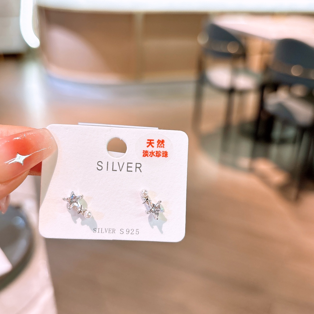 S925 Sterling Silver Freshwater Pearl Studs Delicate Christmas Silver