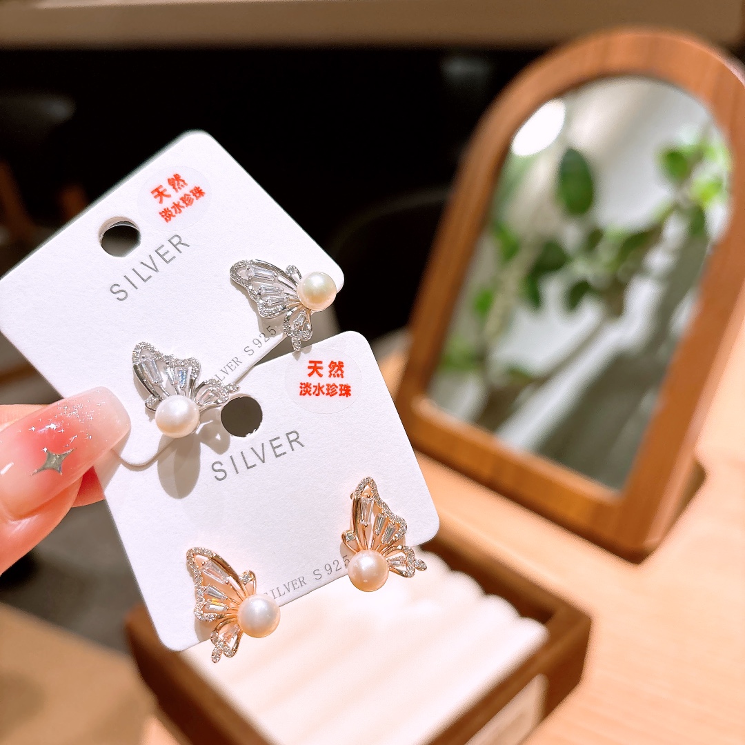 Low Allergy Silver Freshwater Pearl Studs Ins Style Everyday Wear Gold