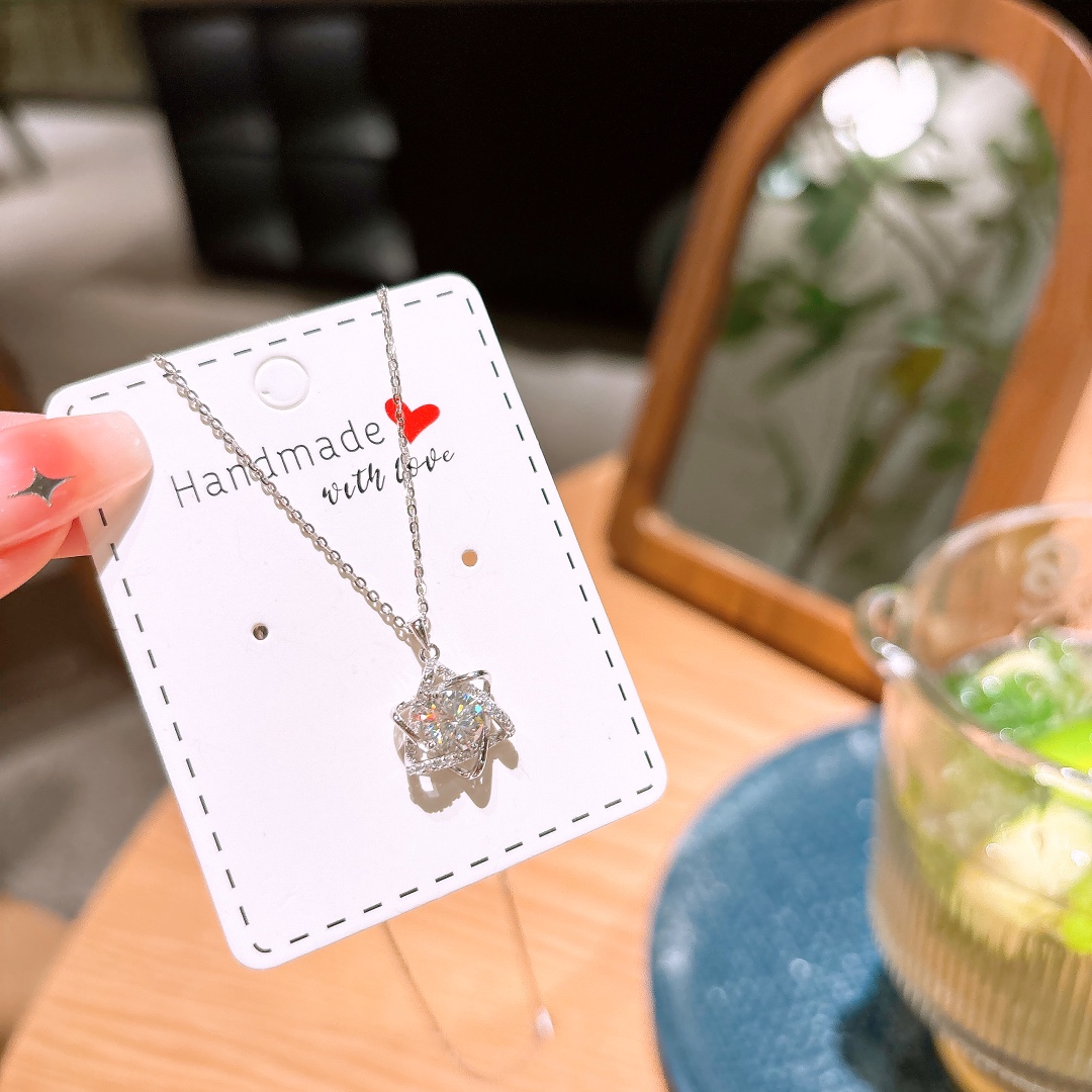 S925 Sterling Silver Moissanite Necklace Pure Everyday Wear Silver