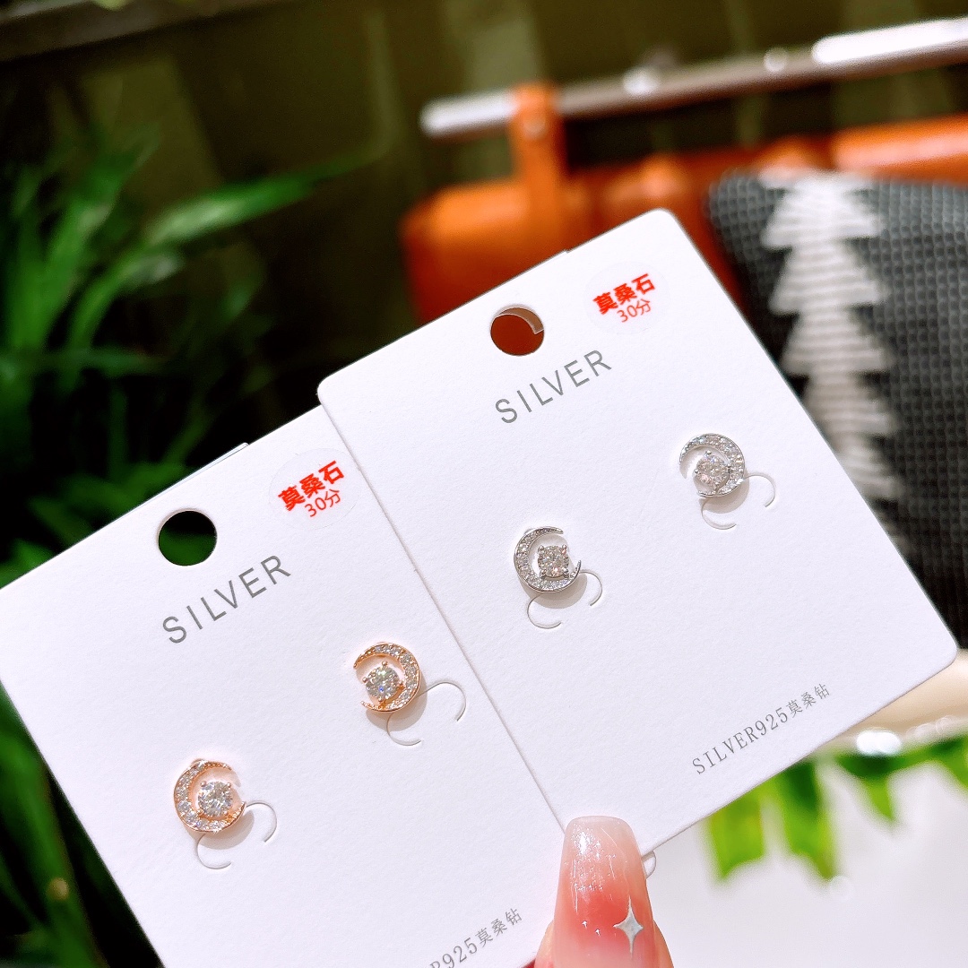 Low Allergy Silver Moissanite Studs French Anniversary Silver