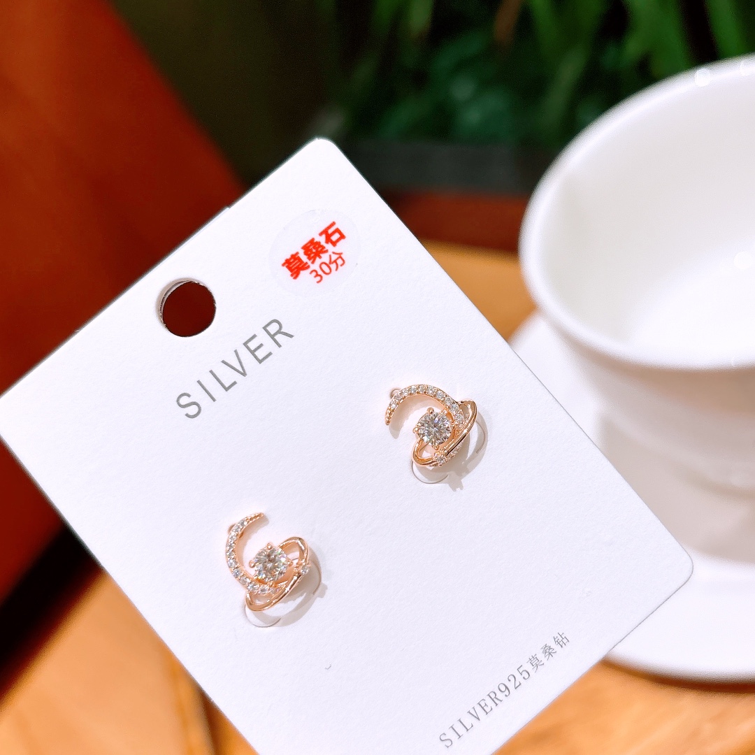 Fine Silver Moissanite Studs Ins Style Engagement Gold