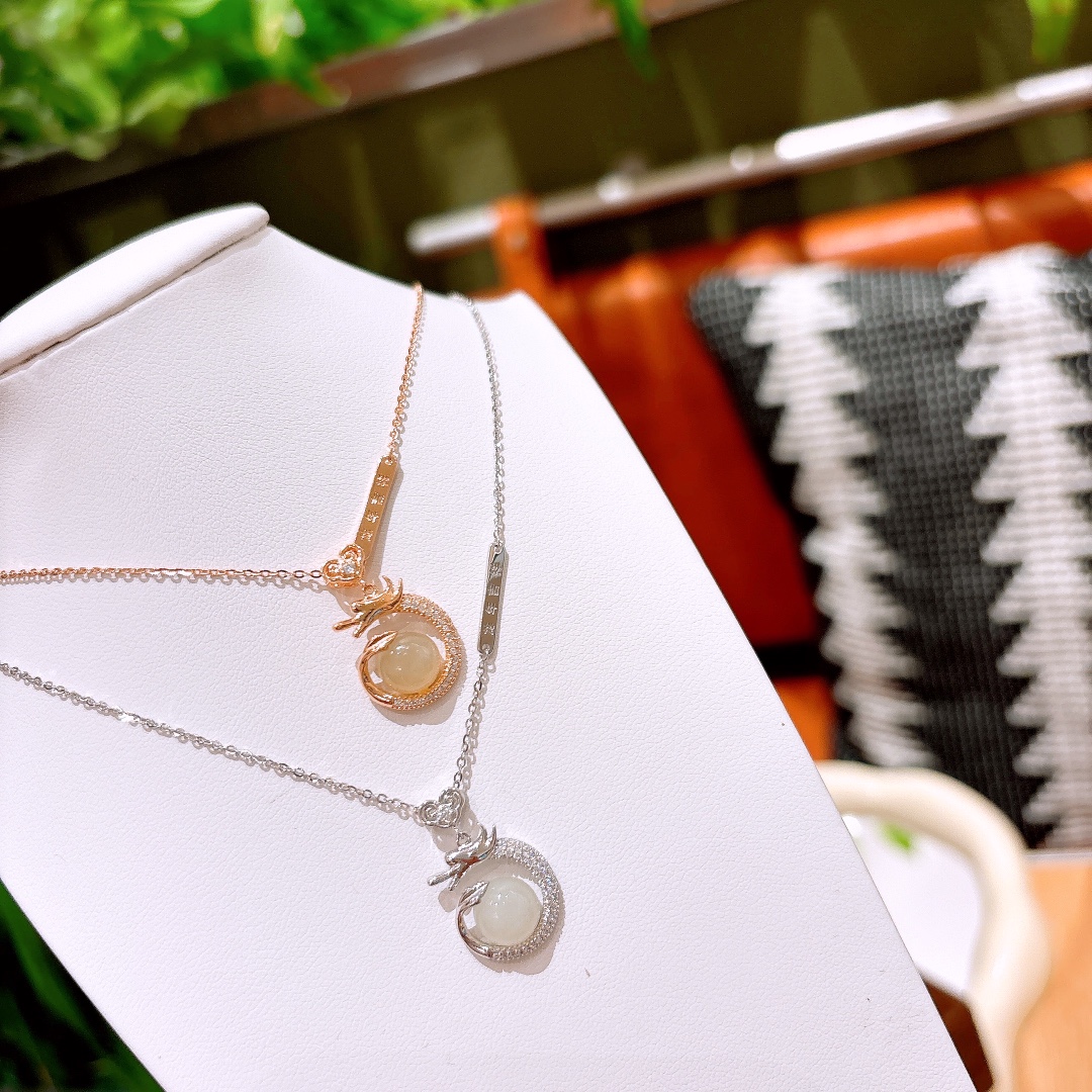 Solid Silver Hetian Jade Necklace Forest Engagement Silver