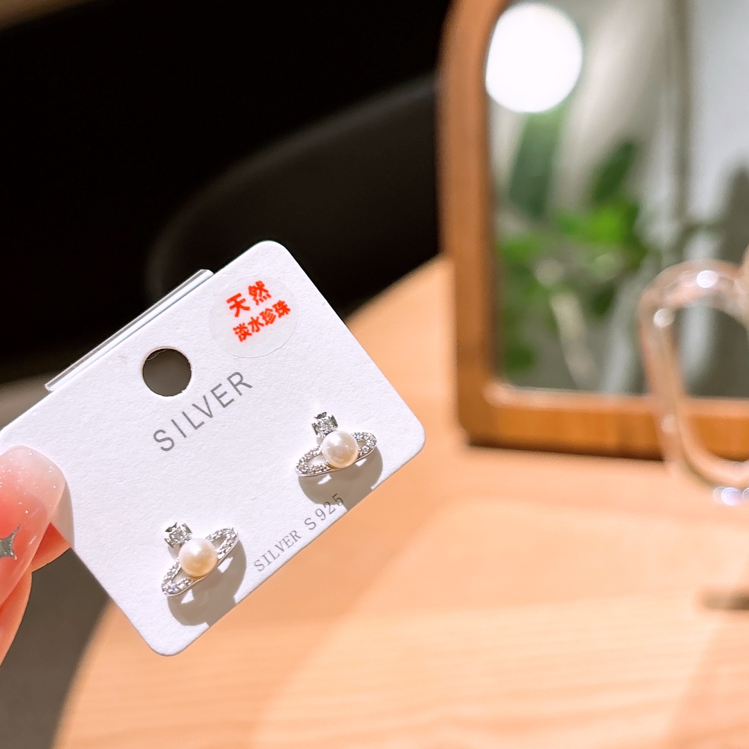 High Polish Silver Freshwater Pearl Studs Gentle Teacher's Day Silver