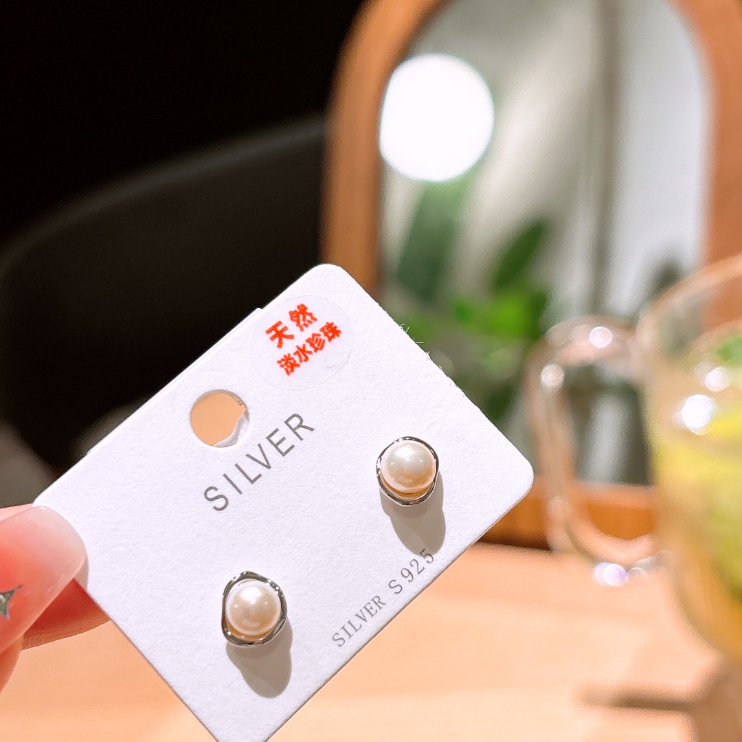 Hypoallergenic Silver Freshwater Pearl Studs Fashion Travel Silver