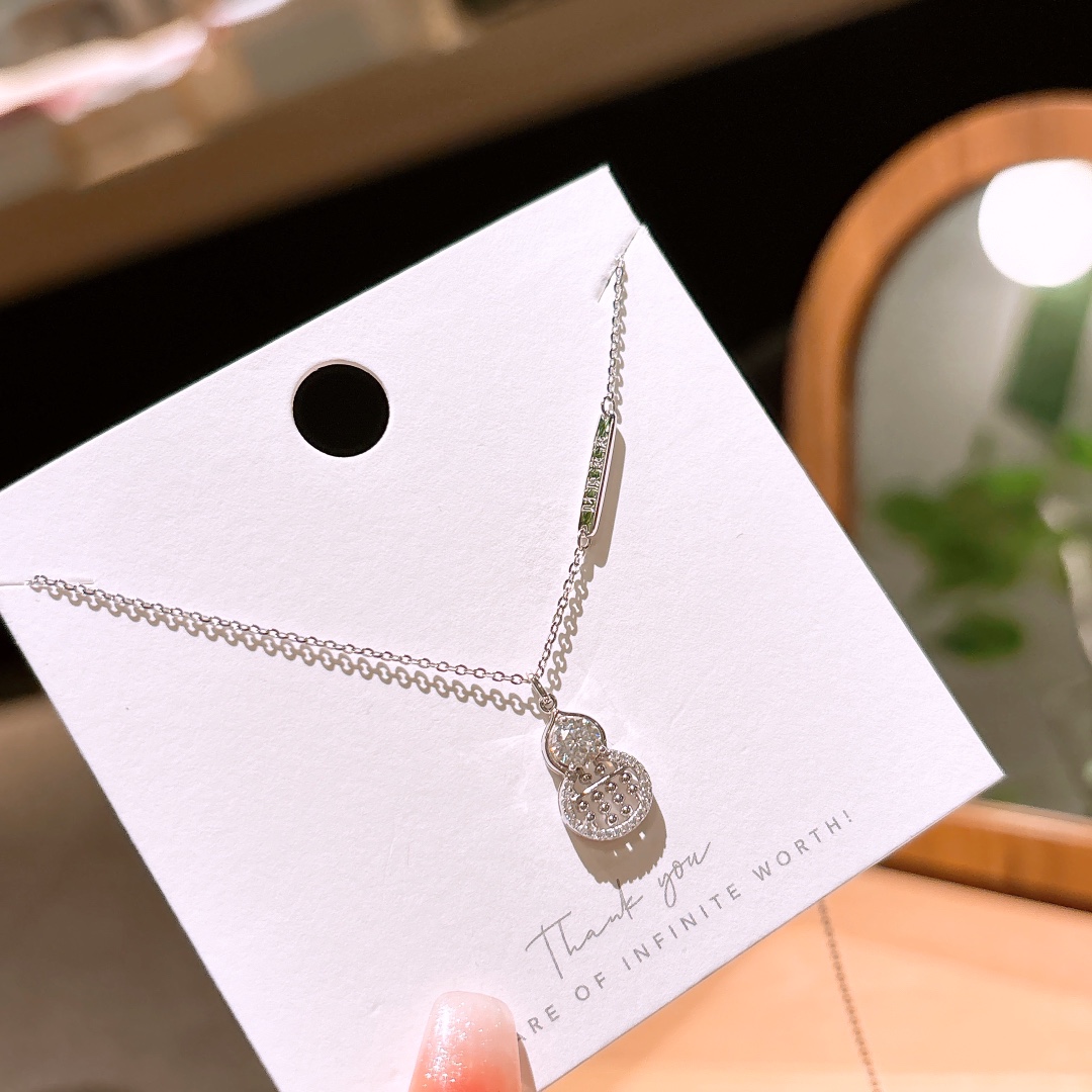 Hochglanzpoliertes Silber Moissanit Kette Koreanischer Stil Jahresfeier