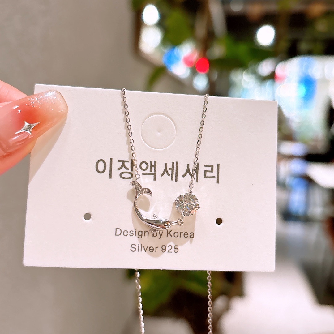 Fine Silver Moissanite Necklace Forest Wedding Registration Silver