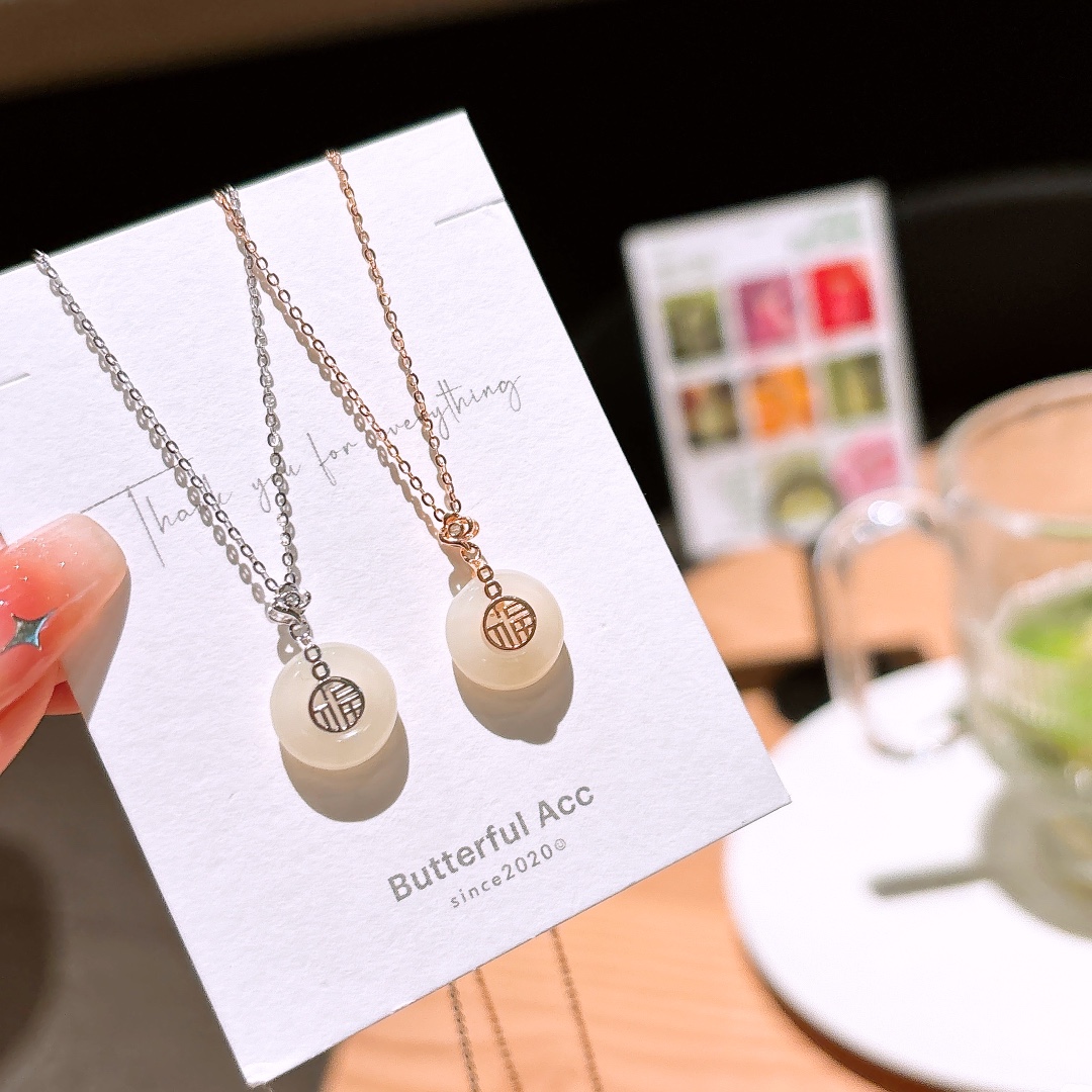 S925 Sterling Silver Hetian Jade Necklace Lively Gift for Her Silver