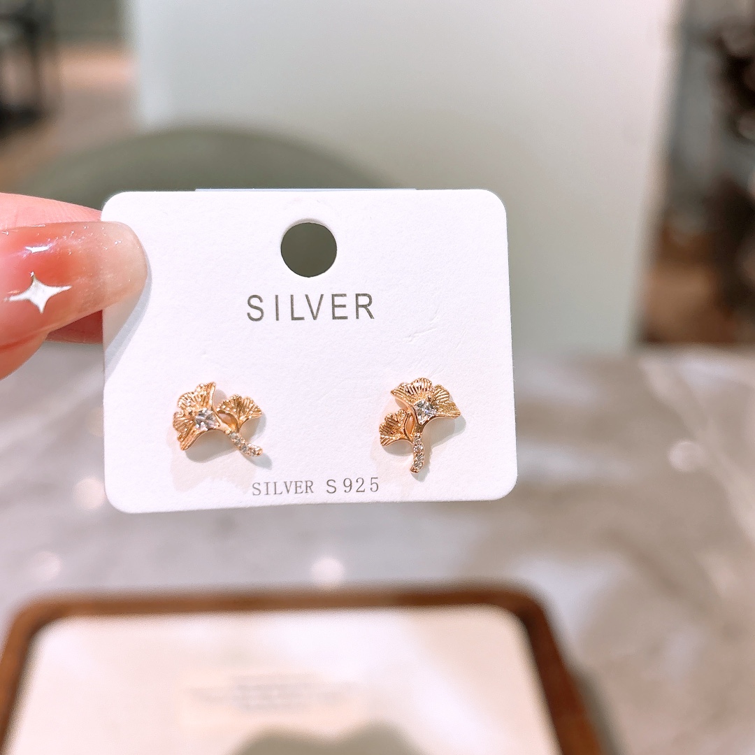 S925 Sterling Silver Earrings Light Luxury Housewarming Gold