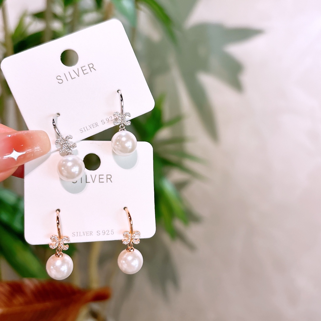 S925 Sterling Silver Drop & Thread Earrings Gentle Office Silver