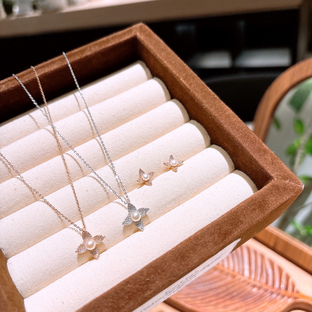 S925 Sterling Silver Earrings & Necklace Set Fashion Housewarming Gold