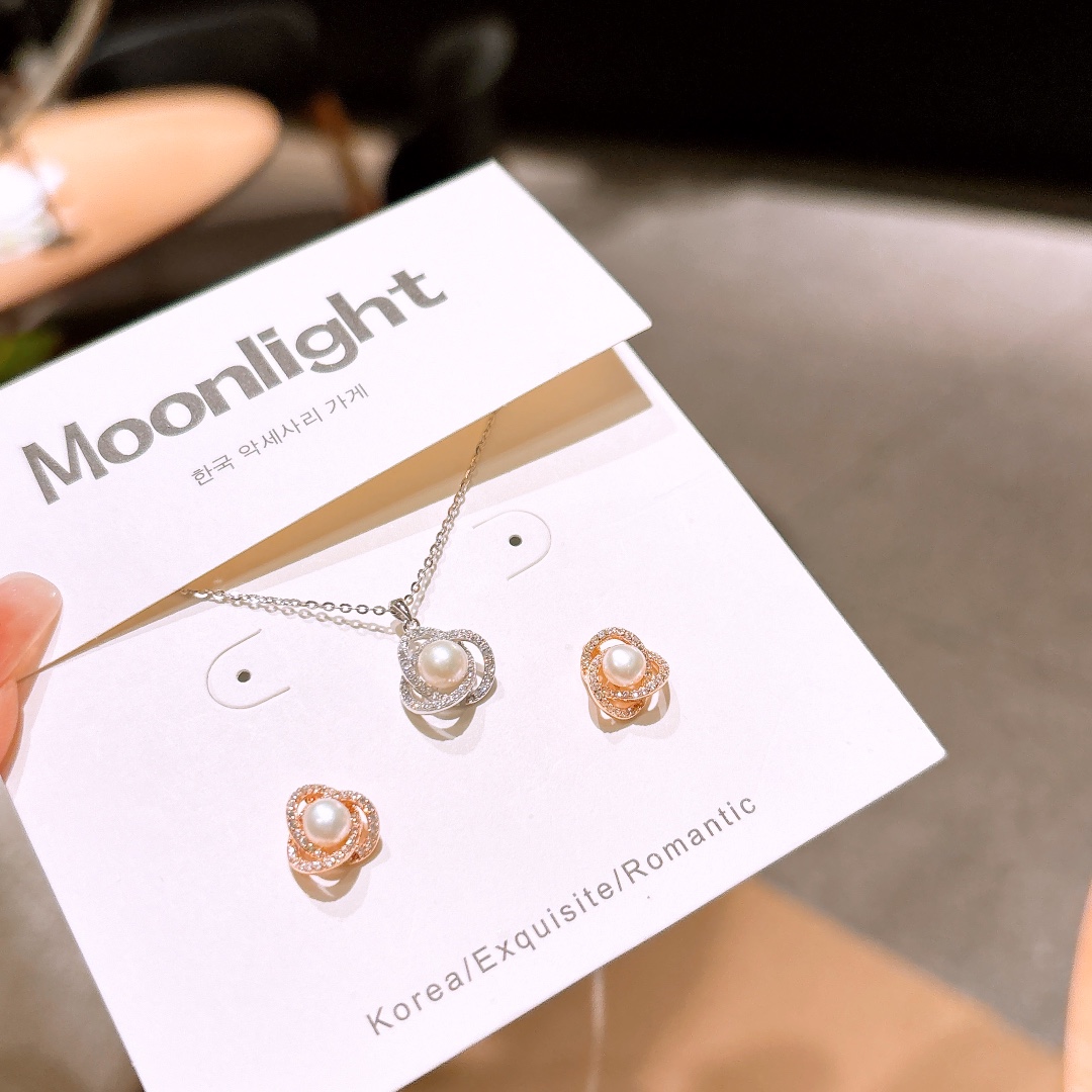 S925 Sterling Silver Earrings & Necklace Set Ins Style Bestie Gift