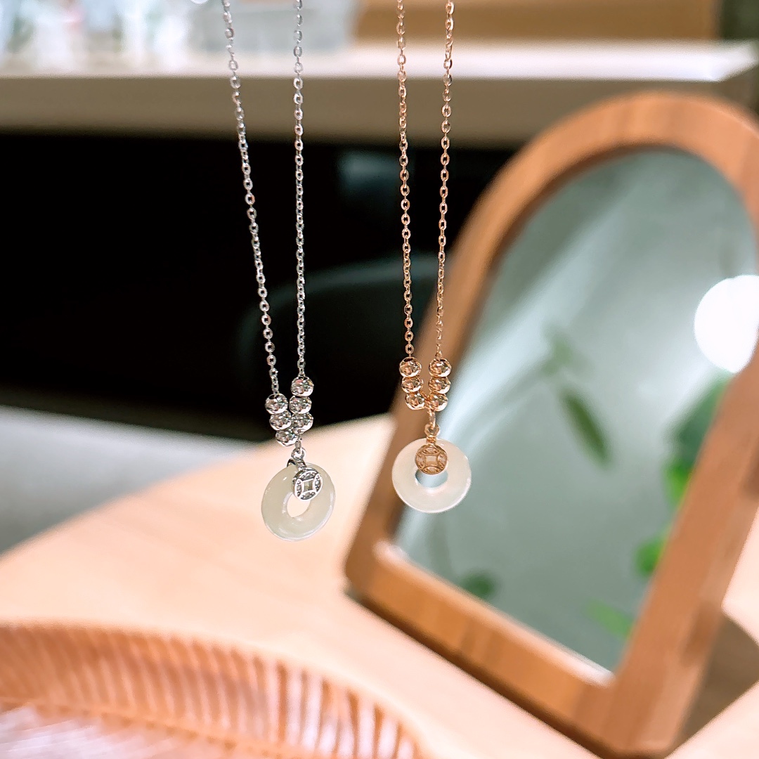 Hypoallergenic Silver Hetian Jade Necklace Intellectual Everyday Wear