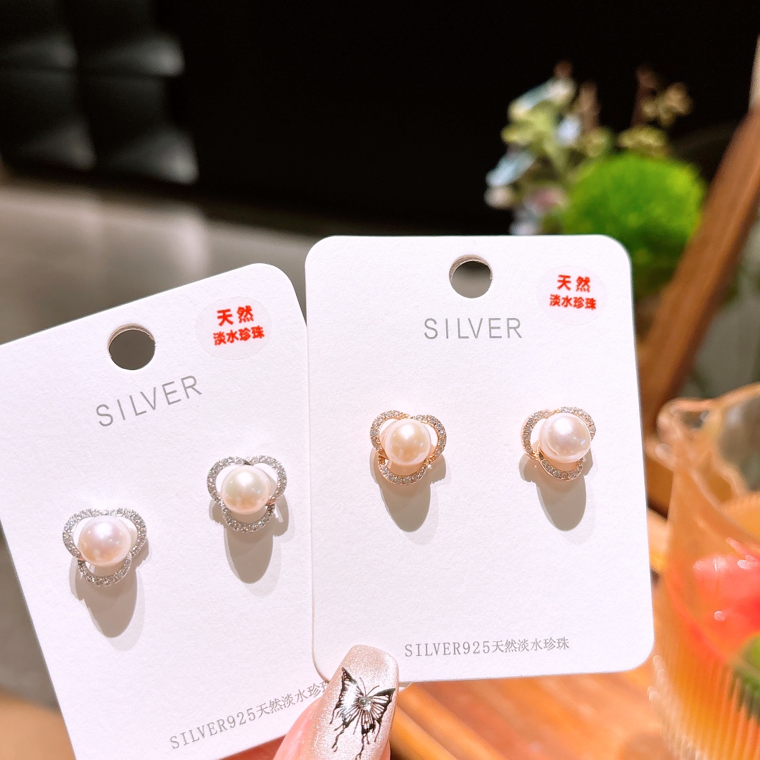 925 Silver Freshwater Pearl Studs Girly Mother's Day Gold