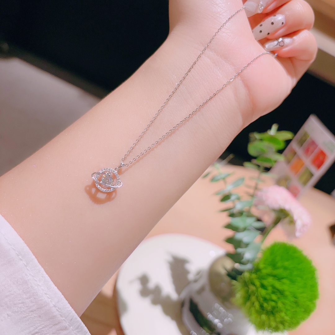 Solid Silver Moissanite Necklace Pure Birthday Gold