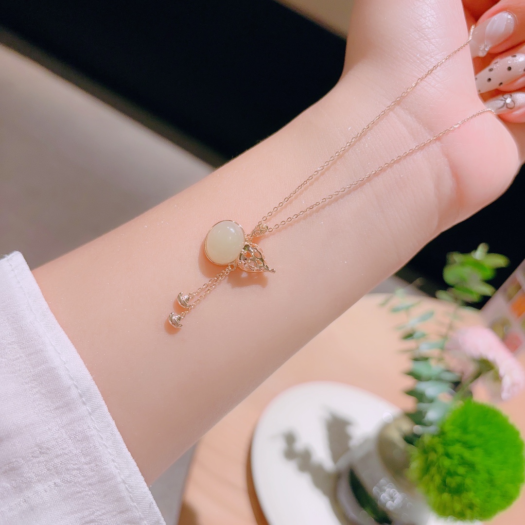 S925 Sterling Silver Hetian Jade Necklace Korean Style Everyday Wear