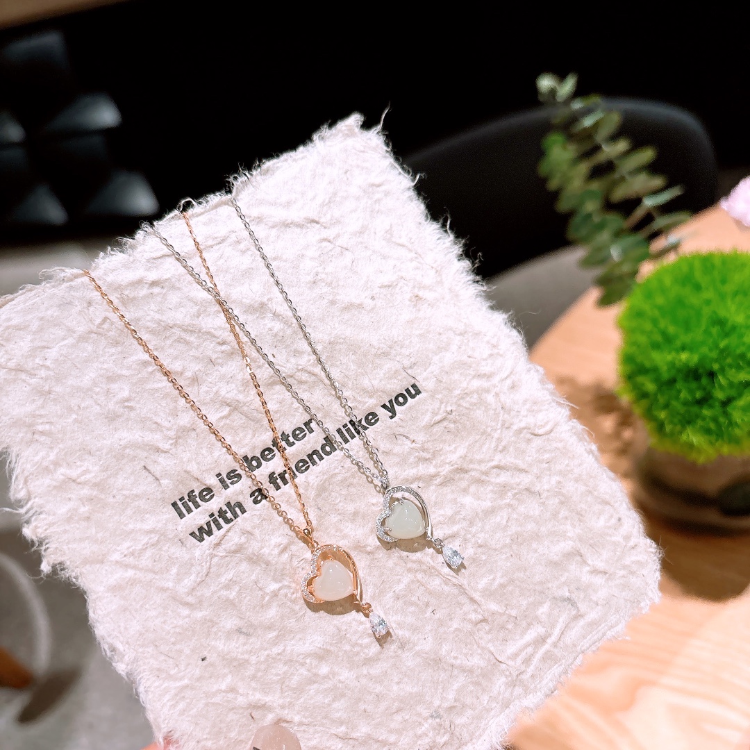 Nickel Free Silver Hetian Jade Necklace Unique Spring Festival Silver