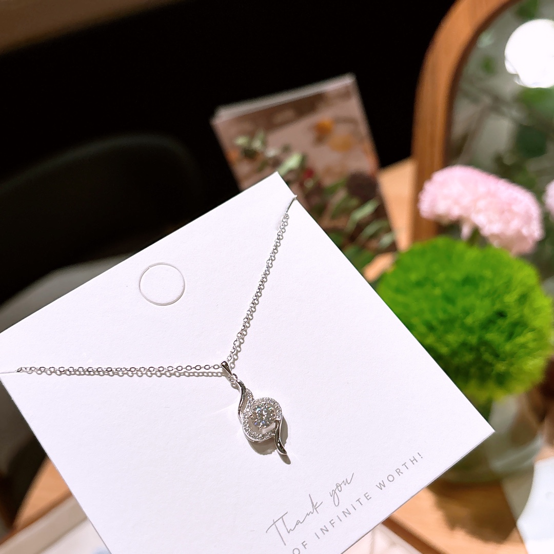 Fine Silver Moissanite Necklace Minimalist Date Night Silver