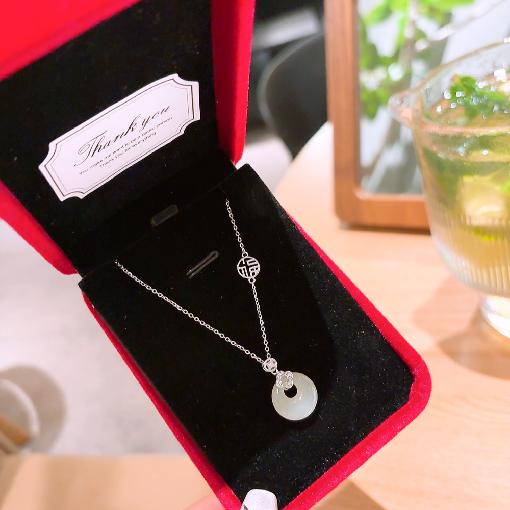 Solid Silver Hetian Jade Necklace Intellectual Engagement Gold