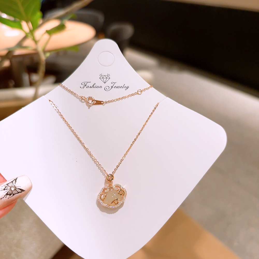 S925 Sterling Silver Hetian Jade Necklace Girly Christmas Gold