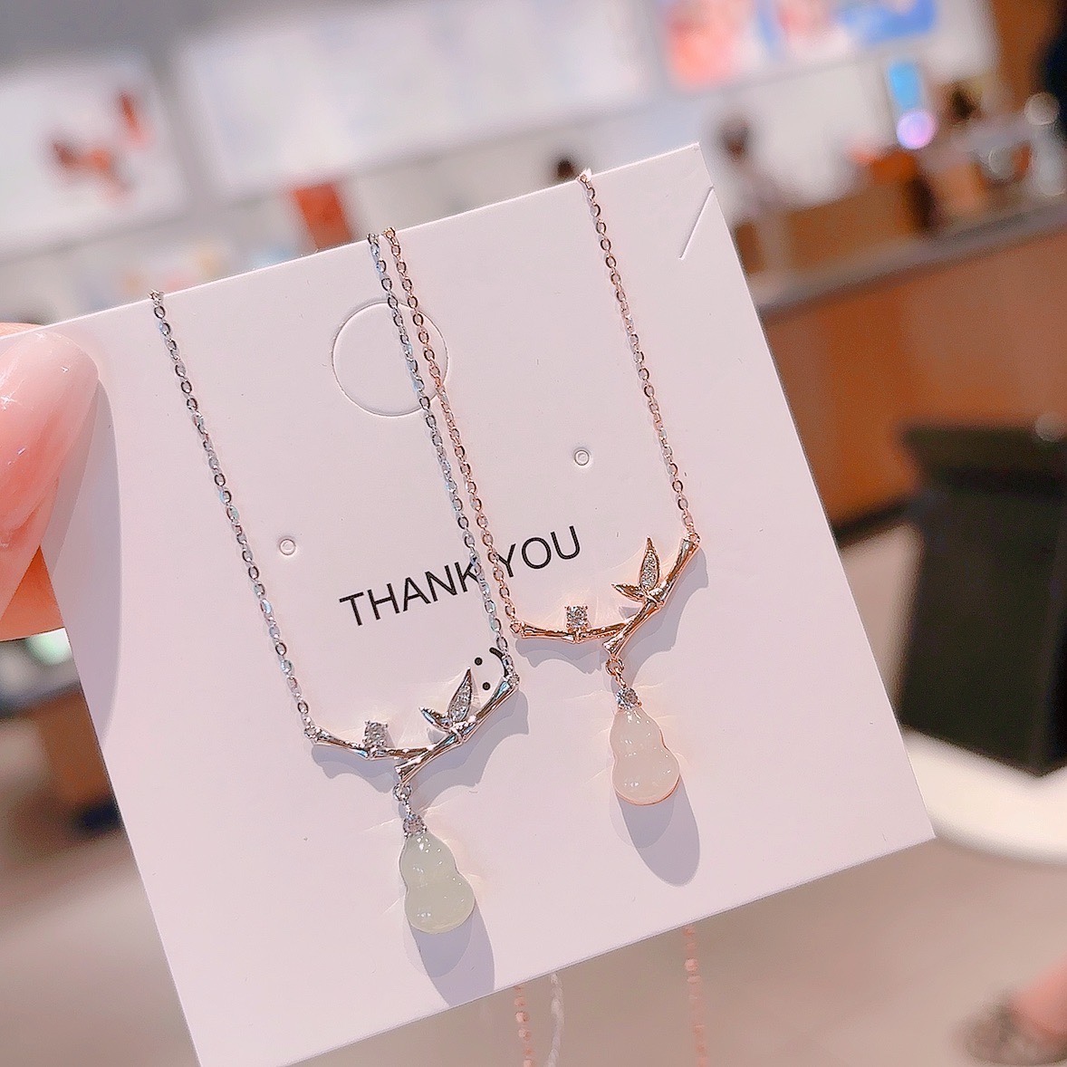 Fine Silver Hetian Jade Necklace Sweet Annual Party Gold