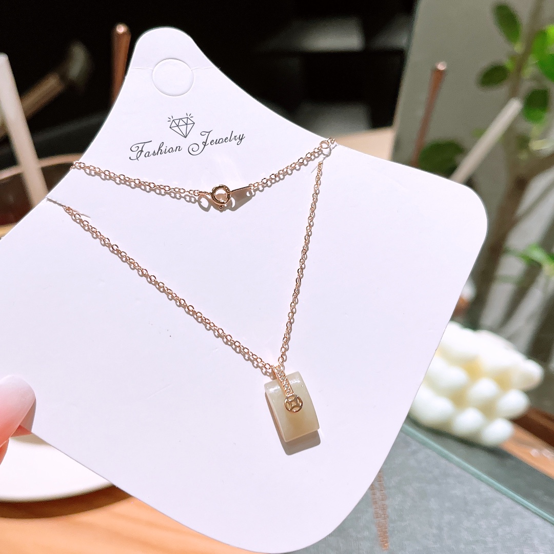 Nickel Free Silver Hetian Jade Necklace Ins Style Christmas Gold