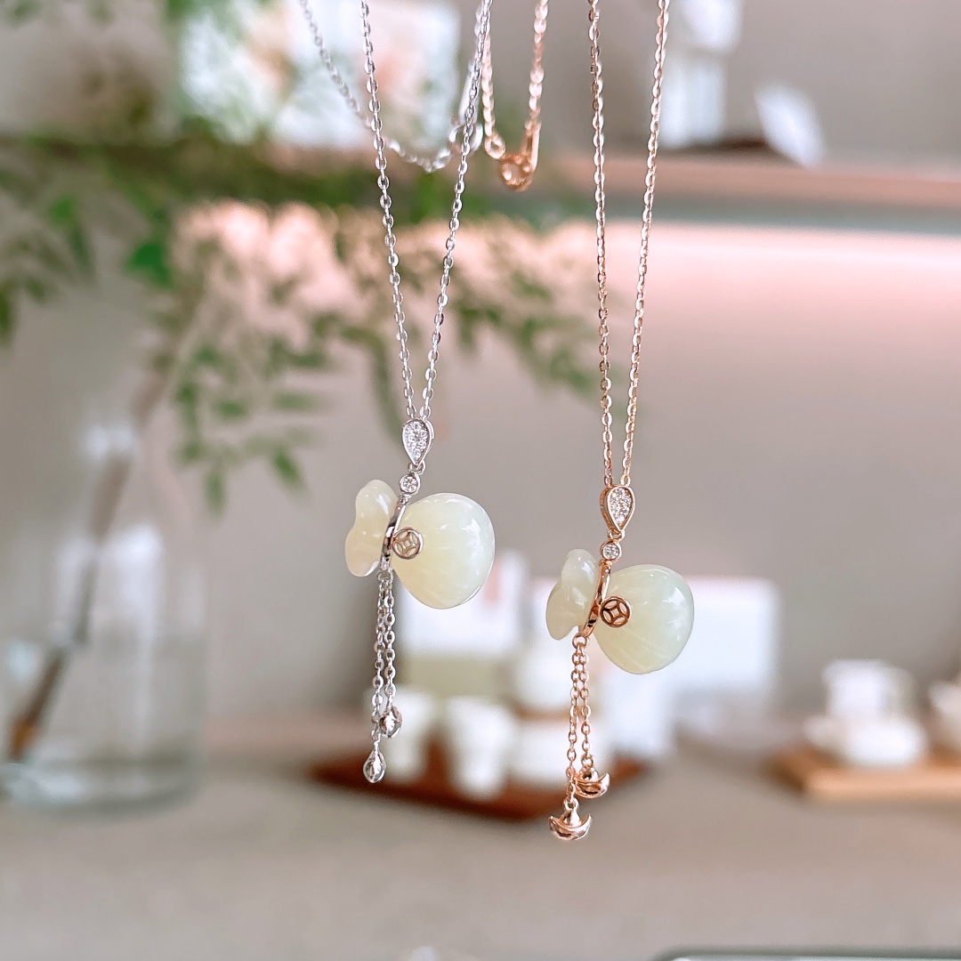 S925 Sterling Silver Hetian Jade Necklace Forest New Year Silver