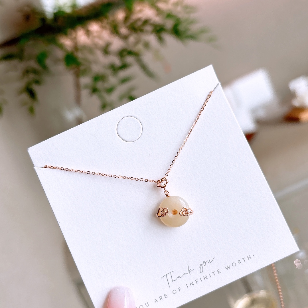 925 Silver Hetian Jade Necklace Delicate Valentine's Day Gold