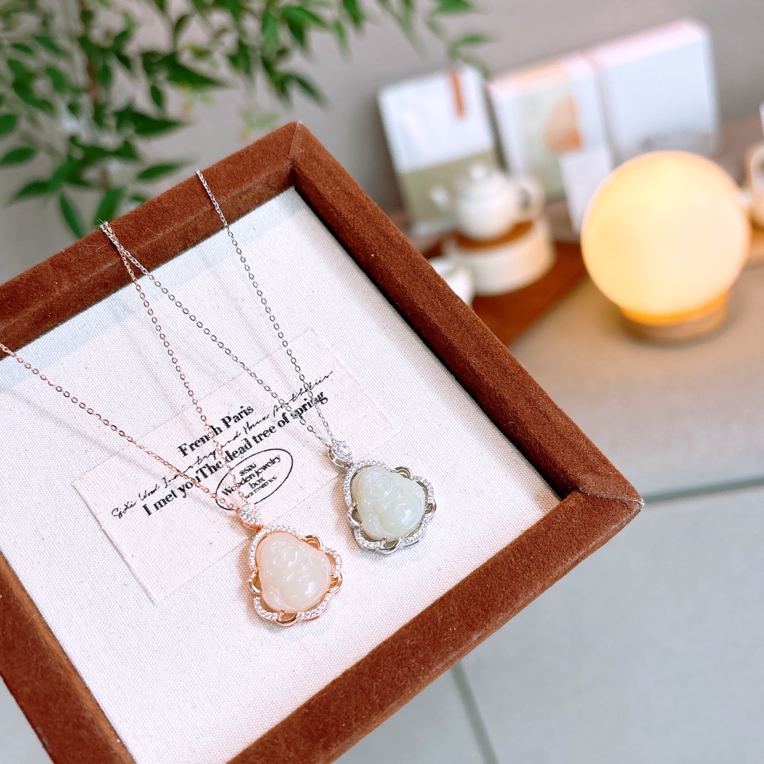 Fine Silver Hetian Jade Necklace Korean Style Party Silver