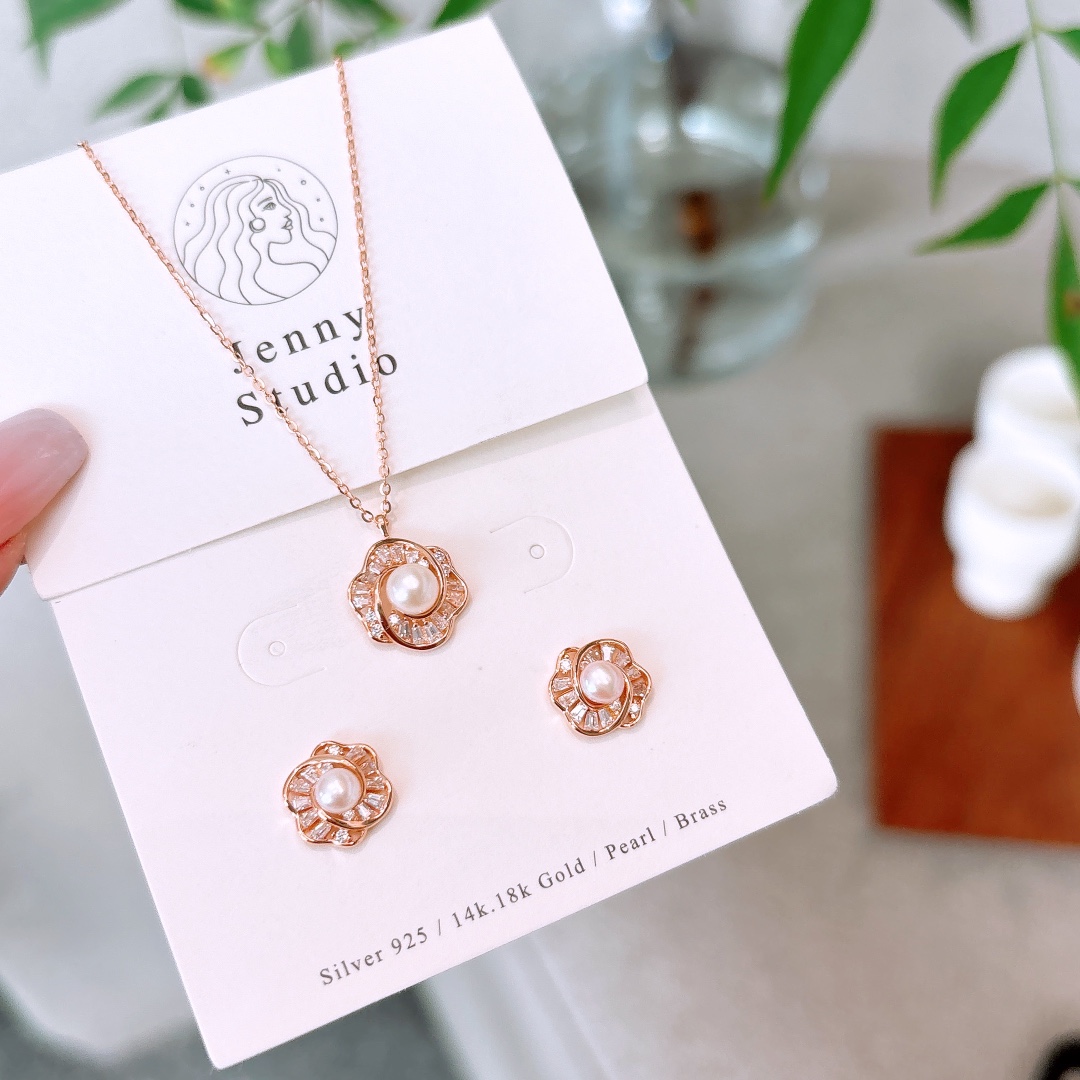 柔らか925シルバーイヤリング＆ネックレスセットゴールド プロポーズ