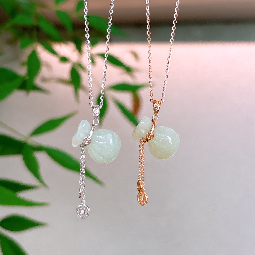 S925 Sterling Silver Hetian Jade Necklace Vintage Bestie Gift Silver
