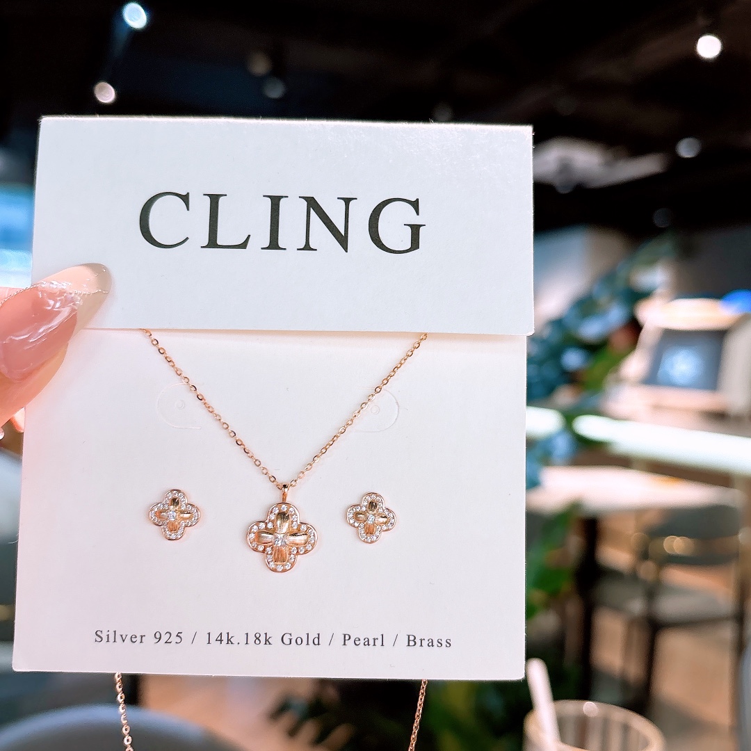 925 Silver Earrings & Necklace Set Vintage Bestie Gift Gold