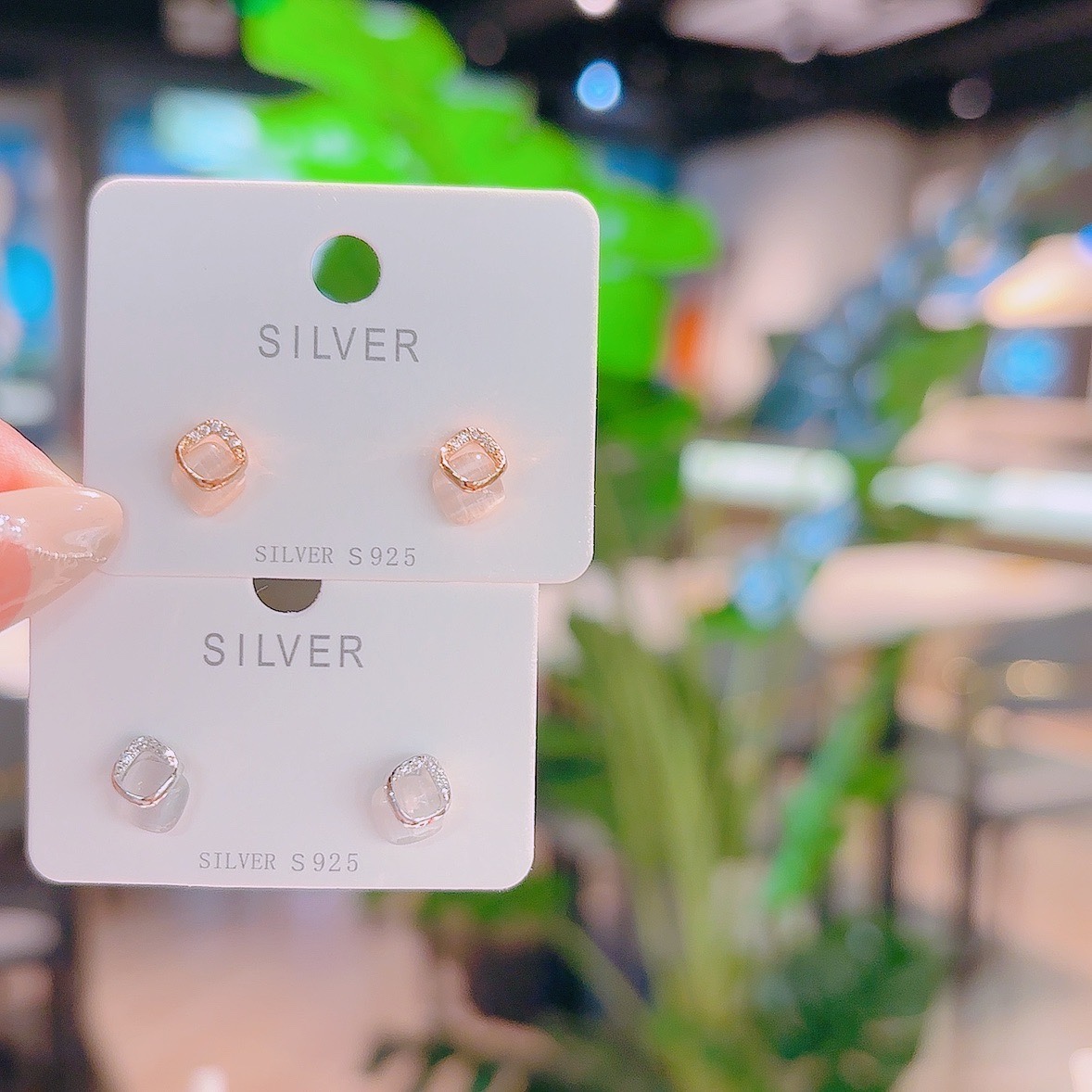 925 Silver Earrings Forest Travel Gold