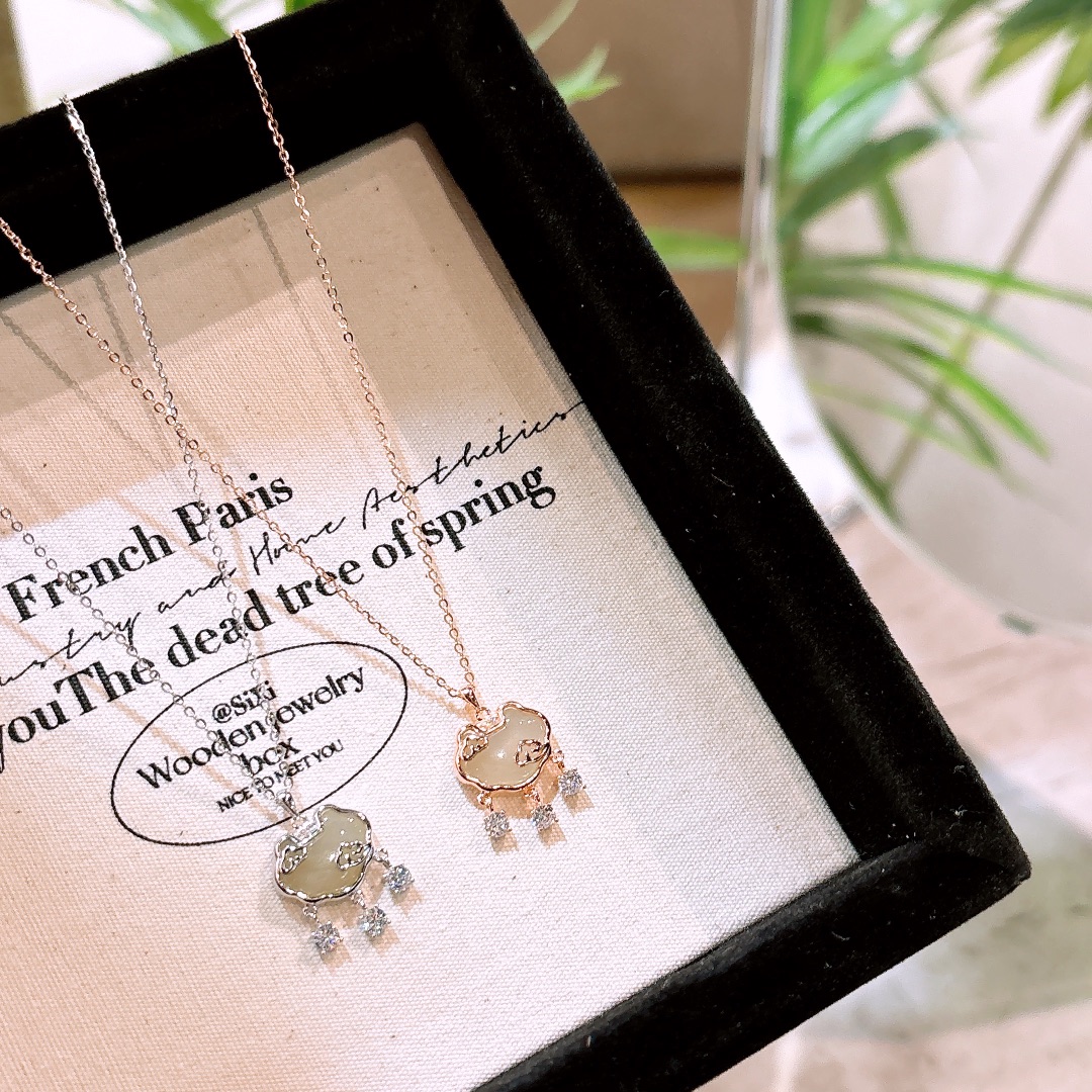 Solid Silver Hetian Jade Necklace Dainty Wedding Registration Silver