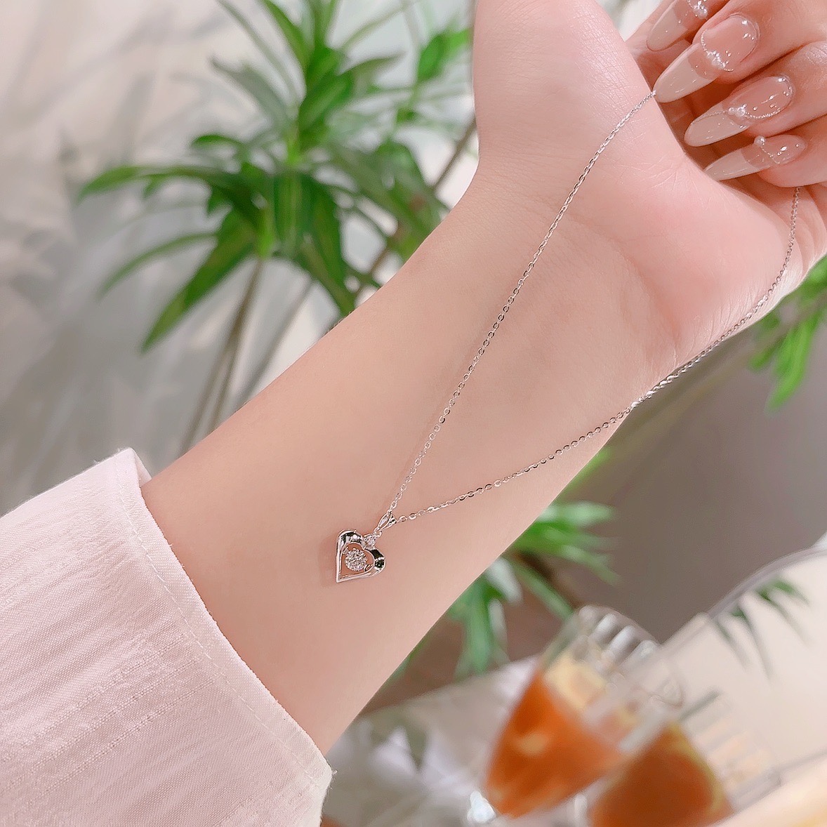 925 Silver Moissanite Necklace Sweet & Cool Mother's Birthday Gold