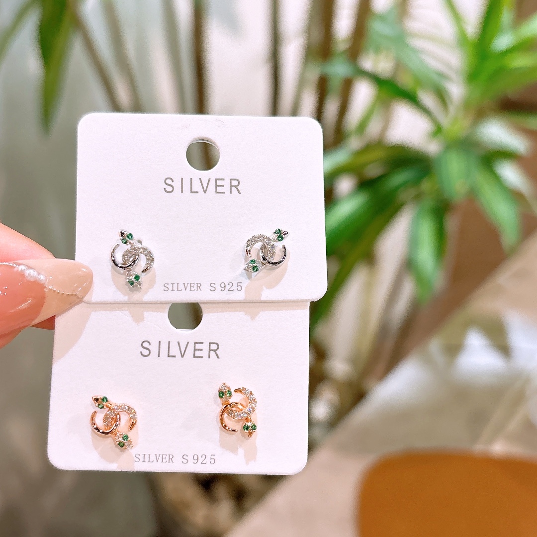 S925 Sterling Silver Earrings Ins Style Travel Gold