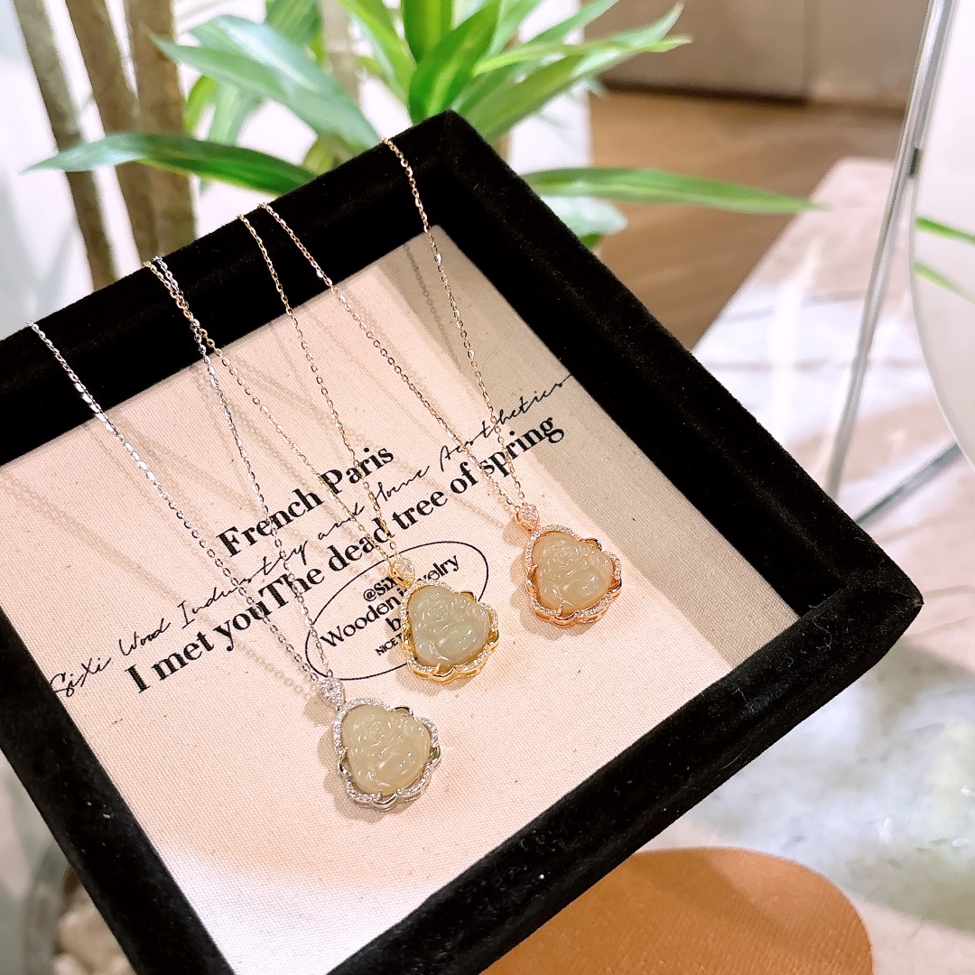 S925 Sterling Silver Hetian Jade Necklace Lively Engagement Silver