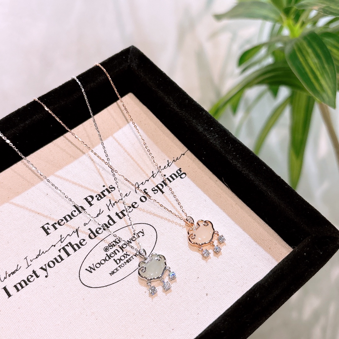 High Polish Silver Hetian Jade Necklace Romantic Bestie Gift Silver