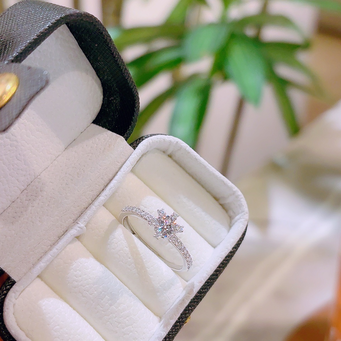 S925 Sterling Silver Moissanite Ring Fresh Confession Gold