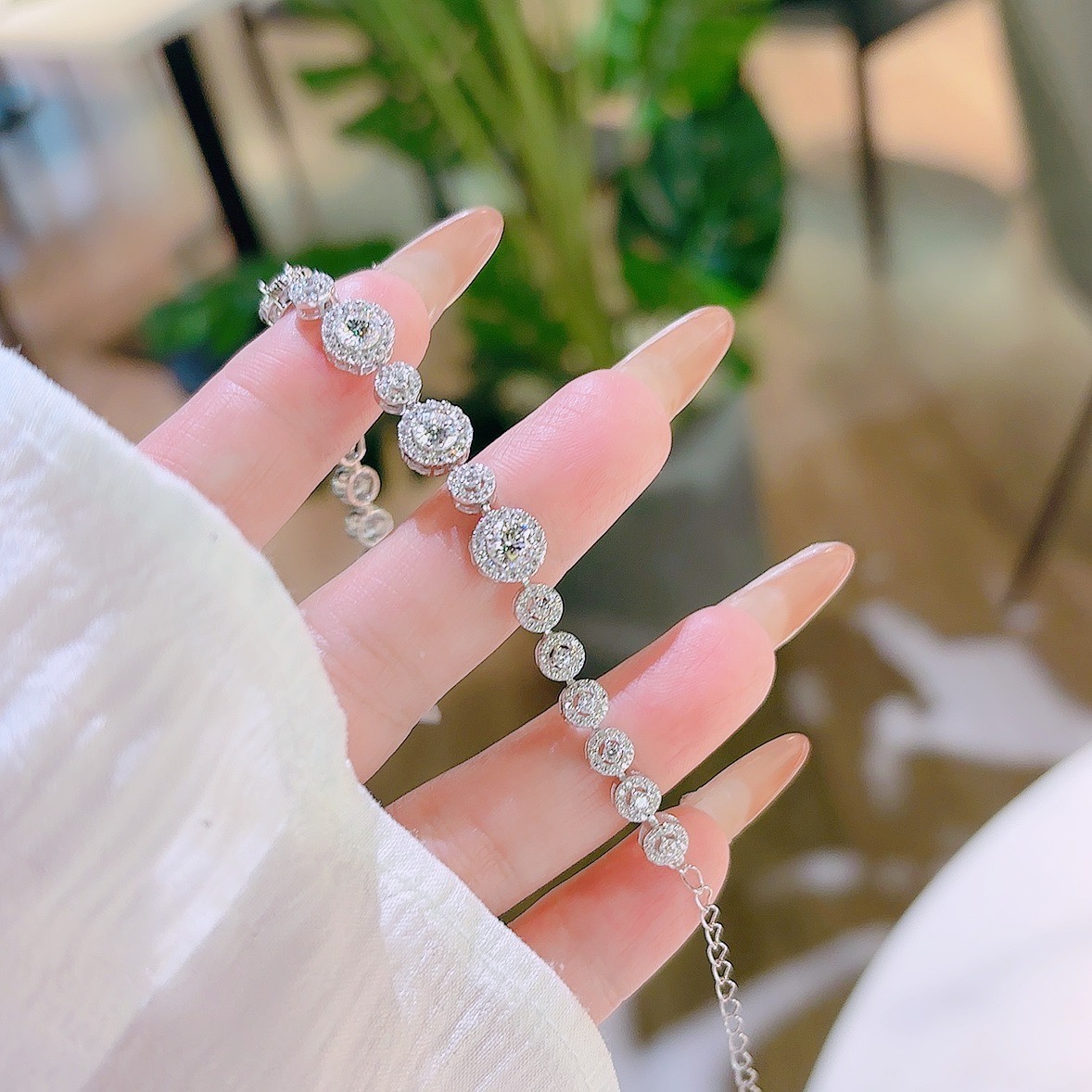 High Polish Silver Moissanite Bracelet Artistic Mother's Birthday Gold